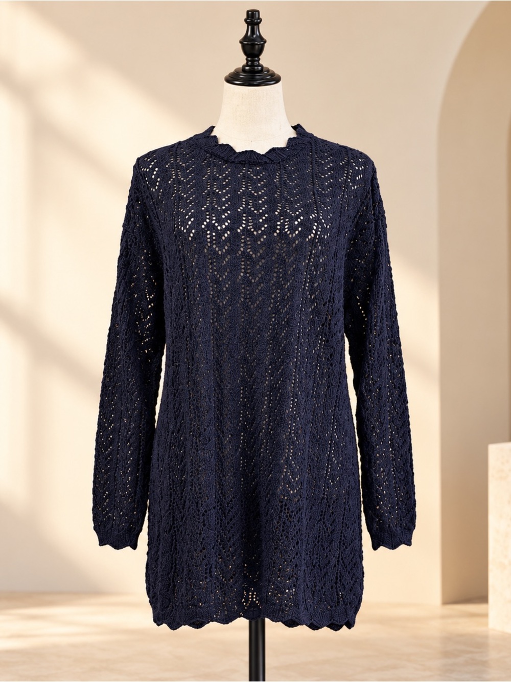 Vintage Trimmings Black Metallic Lurex Open Knit Tunic Sweater Dress